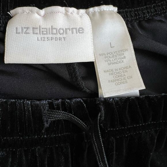 Liz Claiborne Pants Women Large Pull On Elastic Waist Black Velour Soft Flowy - Picture 5 of 6